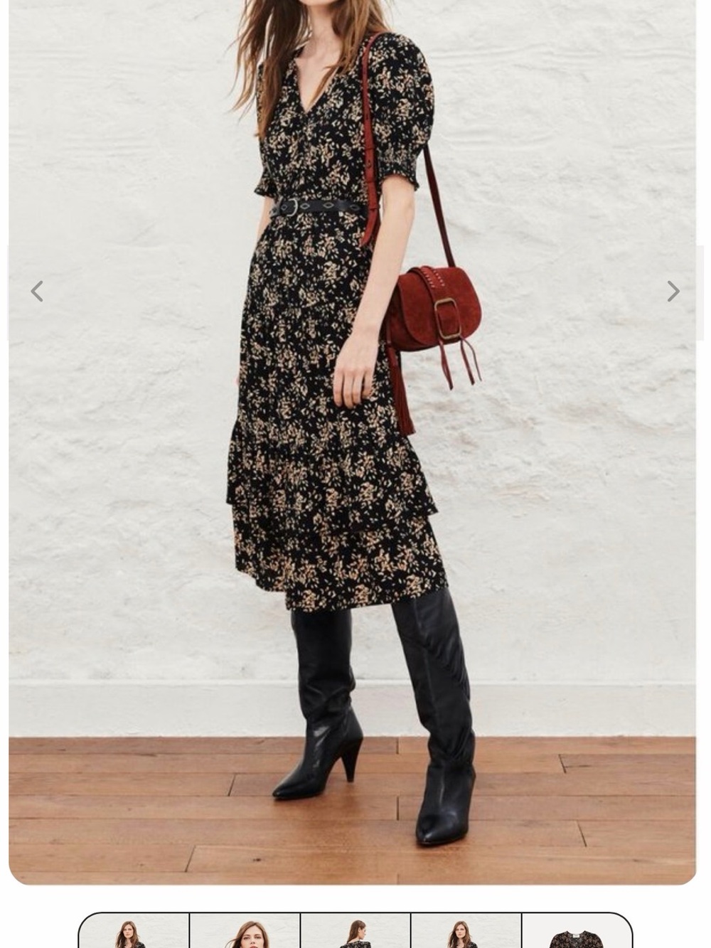 ba&sh vika Black Floral Tiered Midi Dress with Puff Sleeves sz0 2